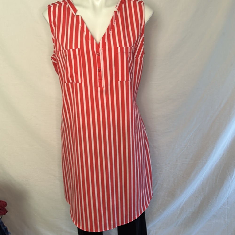 New York & Co stretch sleeveless striped salmon and white women’s dress